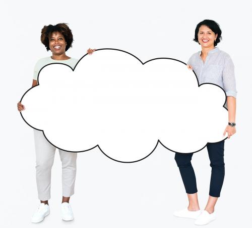 Diverse people showing a blank white cloud - 491243