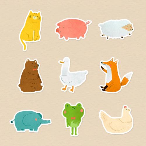 Hand drawn animal stickers collection vector - 2030851