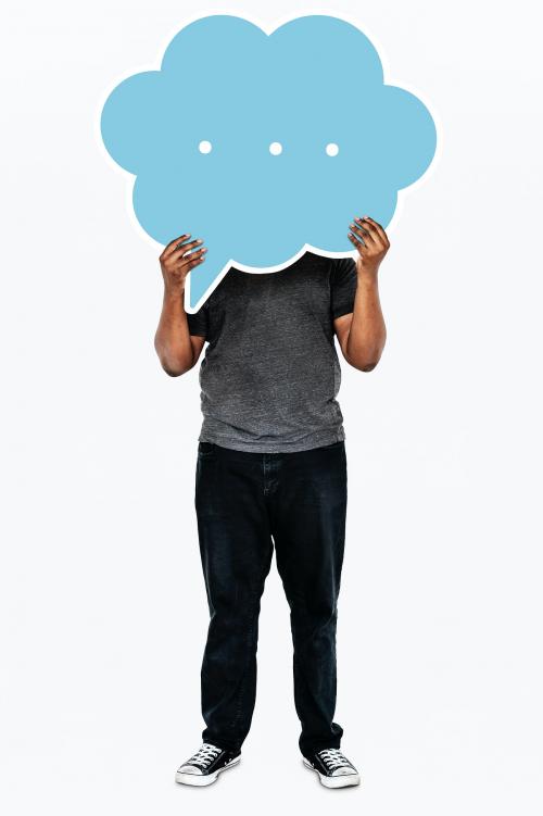 Man holding a blank speech bubble - 477520