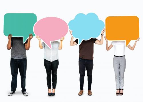 Diverse people showing speech bubble symbols - 477536