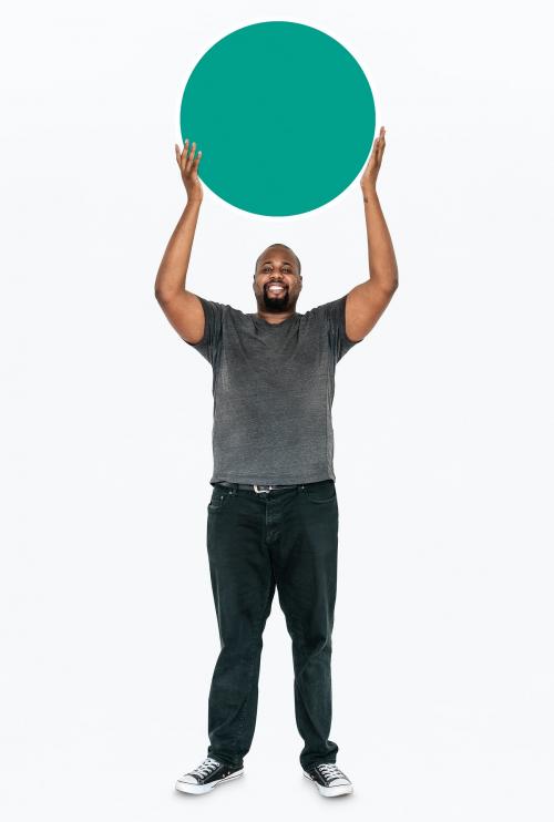 Happy man holding an empty circle - 477548