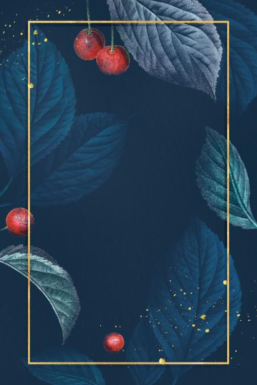 Metallic frame with cherry leaves patterned social template vector - 2034909