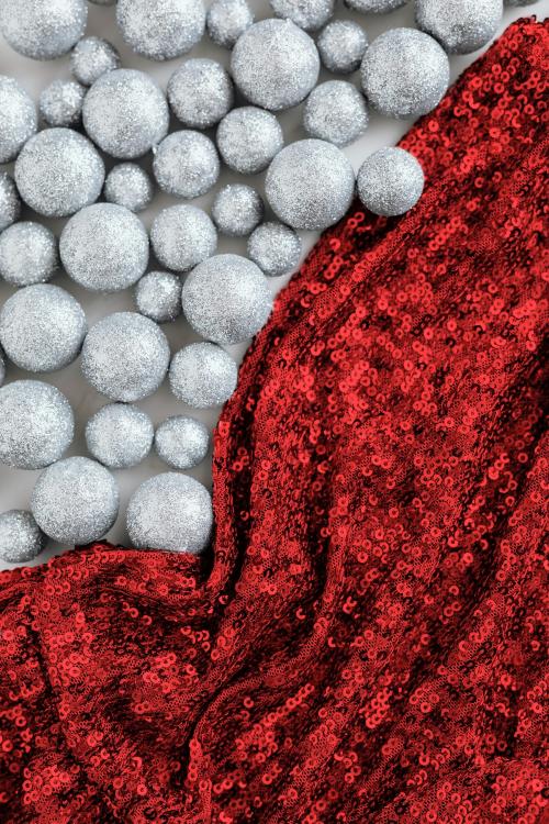 Glitter silver baubles and red sequin textile - 2035750