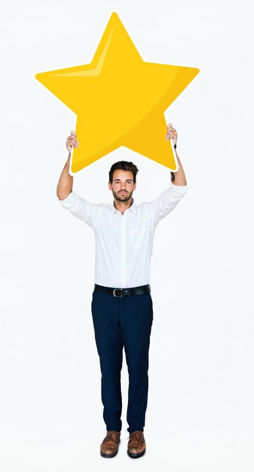 Businessman showing golden star rating symbol - 477754