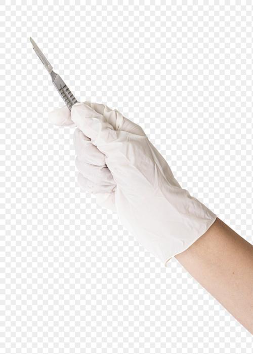 Doctor's hand in a white glove holding a scalpel transparent png - 2054374