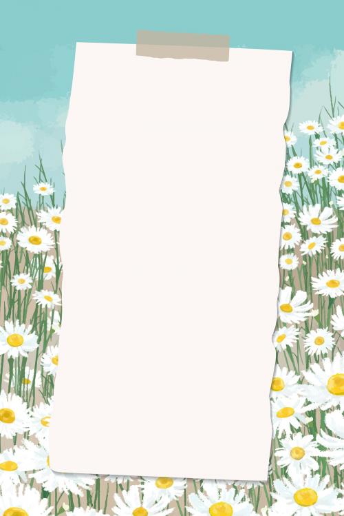 Empty paper on daisy field patterned background vector - 2043947