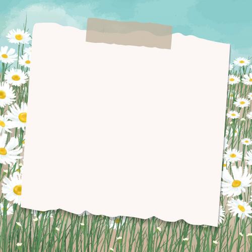 Empty paper on daisy field patterned background vector - 2043958