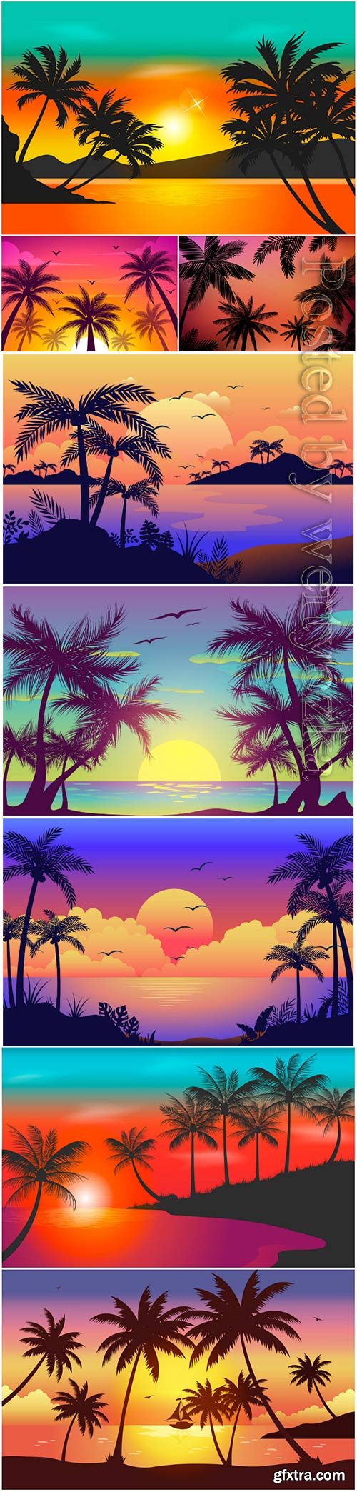 Colorful palm silhouettes wallpaper concept vector design