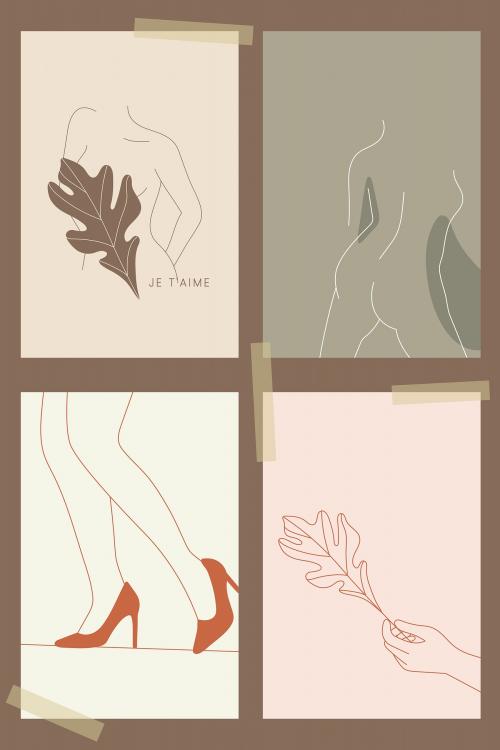 Feminine line art collection vector - 2044489