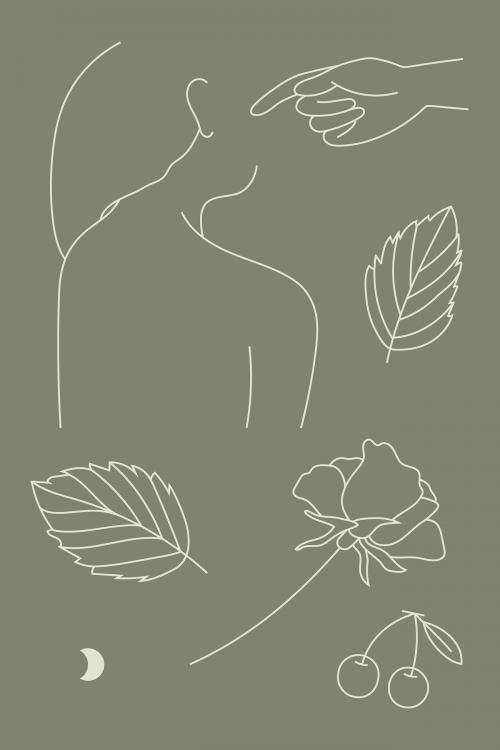 Feminine line art collection vector - 2044494