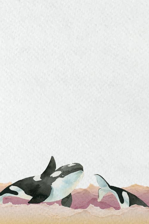 Killer whales in watercolor banner vector - 2045463