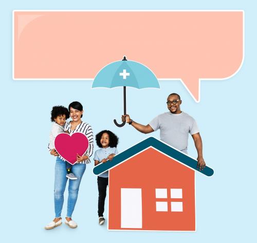 Happy family with house insurance - 490282