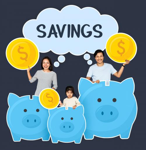 Happy family saving for their future - 490311