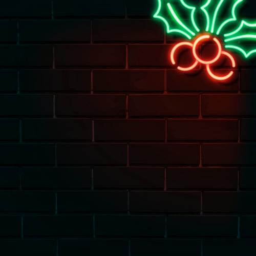 Holly Berries neon sign on a dark brick wall vector - 1229904