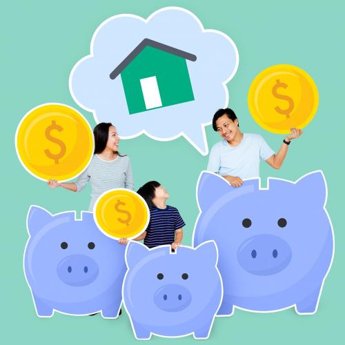 Happy family saving for their future house - 490328