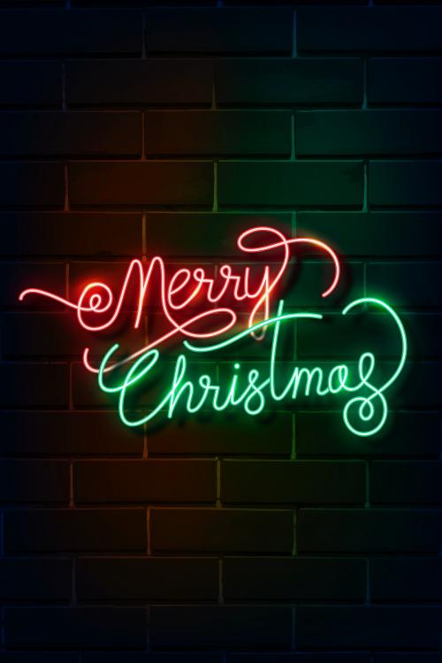 Merry Christmas neon sign on a dark brick wall vector - 1229934