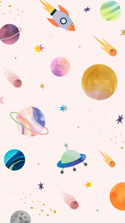 Colorful galaxy watercolor doodle on pastel background mobile phone wallpaper vector - 1230065