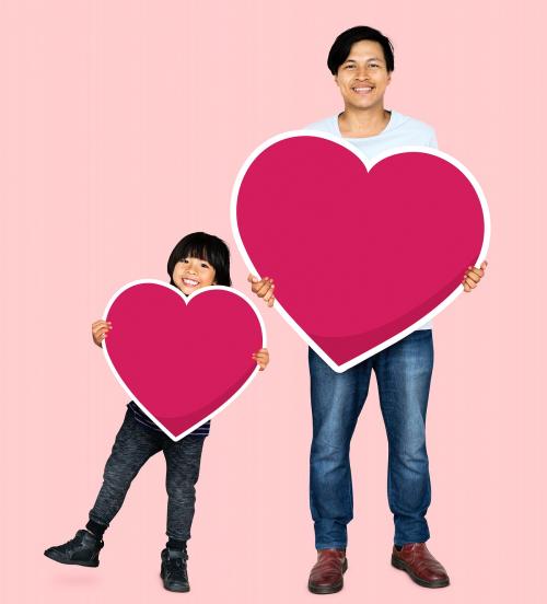 Happy father and son holding hearts - 490450