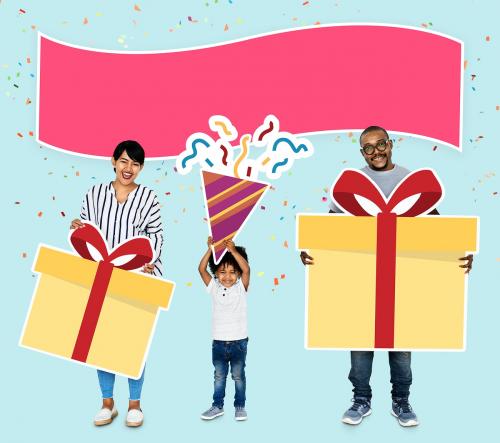 Happy family holding gift boxes - 490459