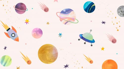 Colorful galaxy watercolor doodle on pastel background vector - 1230119