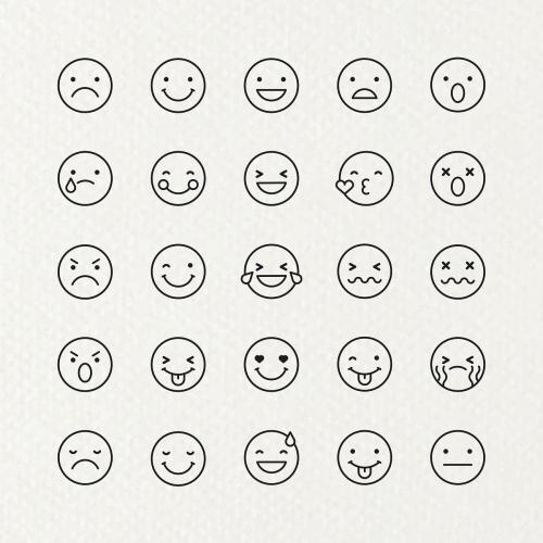 Black outline emoticon set isolated on beige background vector - 1230280