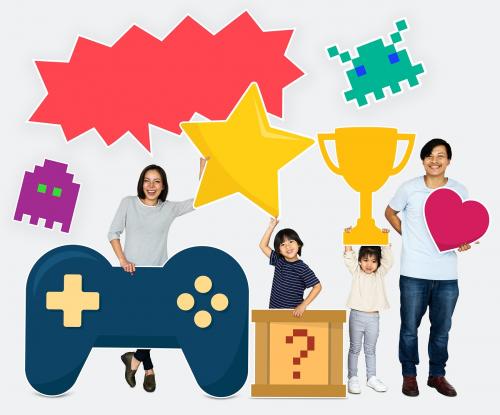 Family winning a video game challenge - 490496