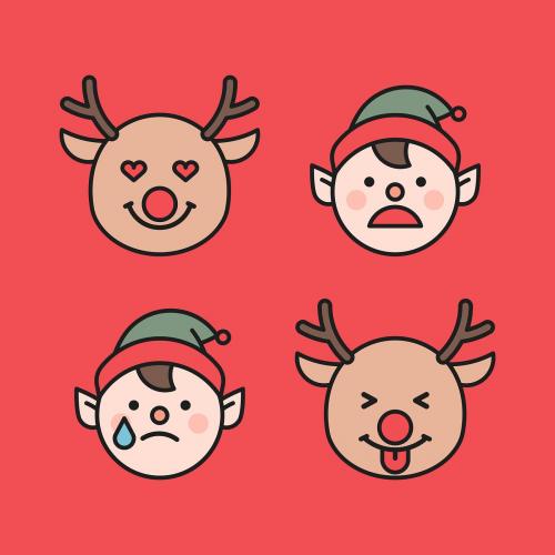 Rudolph reindeer and elf emoticon patterned isolated on green background vector - 1230292