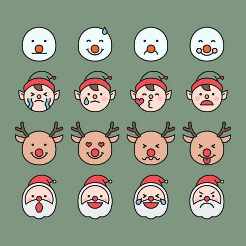 Santa, Rudolph reindeer, elf and snowman emoticon set isolated on green background vector - 1230295