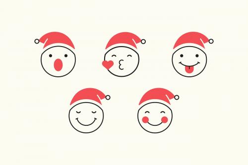 Black outline Santa emoticon set isolated on beige background vector - 1230298