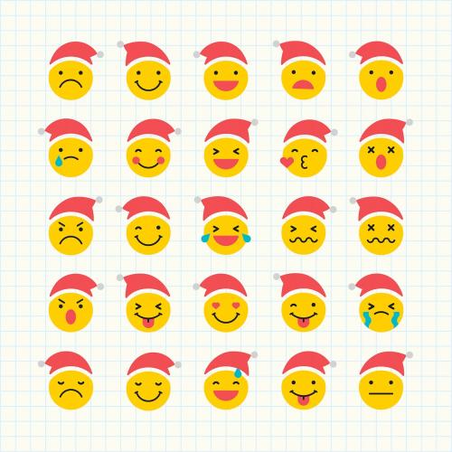 Round yellow Santa emoticon set isolated on notepaper background vector - 1230317