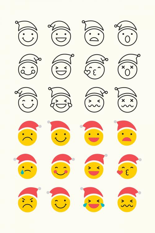 Round Santa emoticon set isolated on beige background vector - 1230333