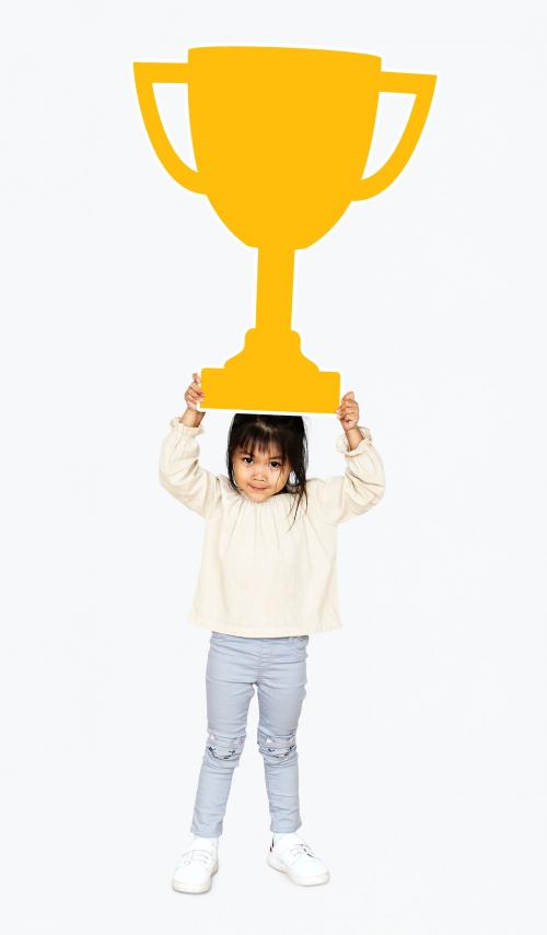 Girl celebrating success with a trophy - 490529