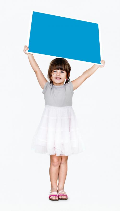 Happy girl holding an empty square board - 490648