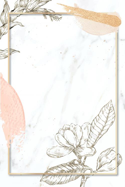 Rectangle frame with brush strokes and outline flowers decoration on marble background vector - 1232392