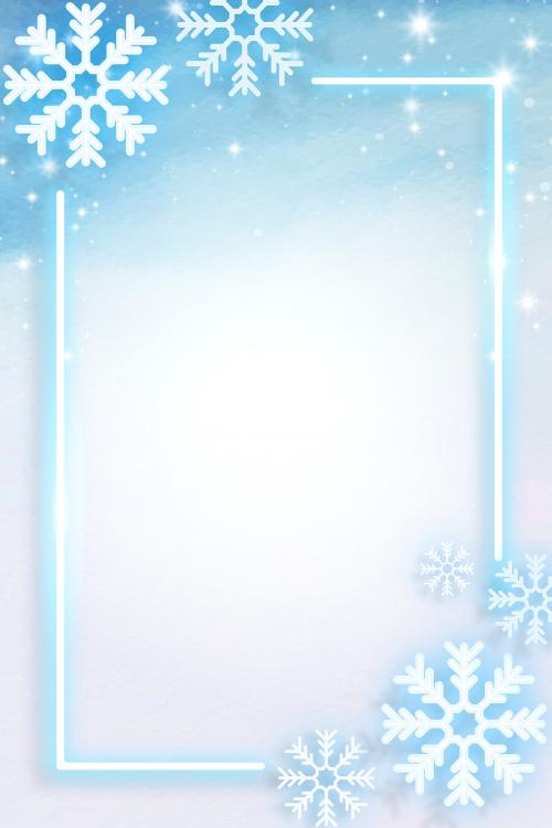 Blue neon frame decorated with snowflakes vector - 1233060