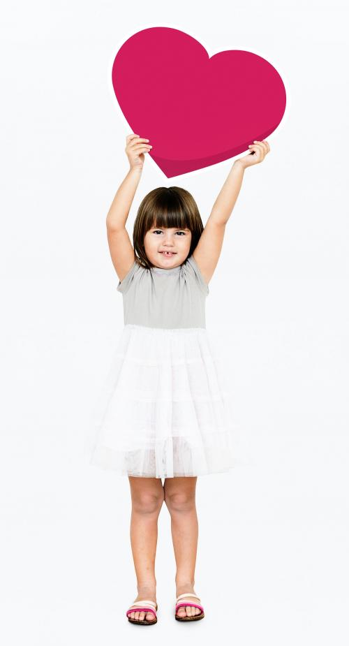 Happy girl holding a heart icon - 490708