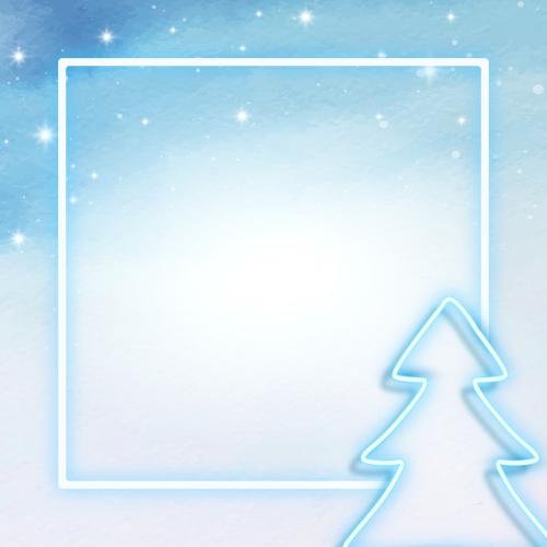 Blue neon Christmas tree frame vector - 1233085