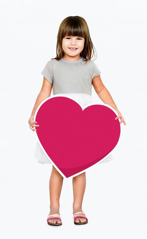 Happy girl holding a heart icon - 490722