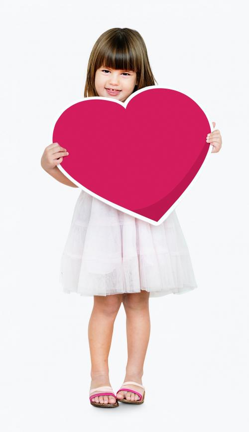 Happy girl holding a heart icon - 490767