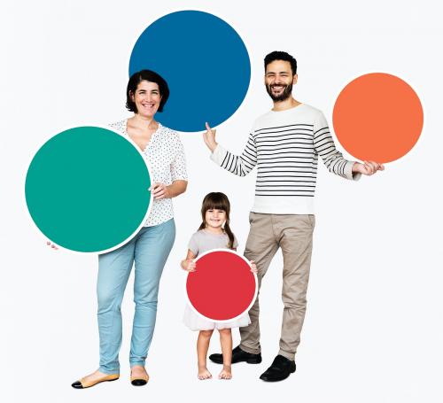 Happy family holding round colorful boards - 490791