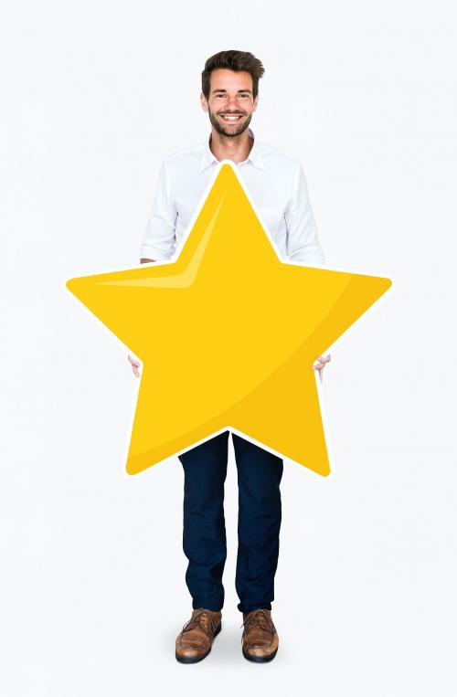 Businessman showing golden star rating symbol - 477442