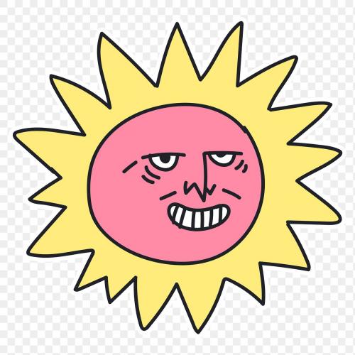 Hand drawn happy sun sticker transparent png - 2033655