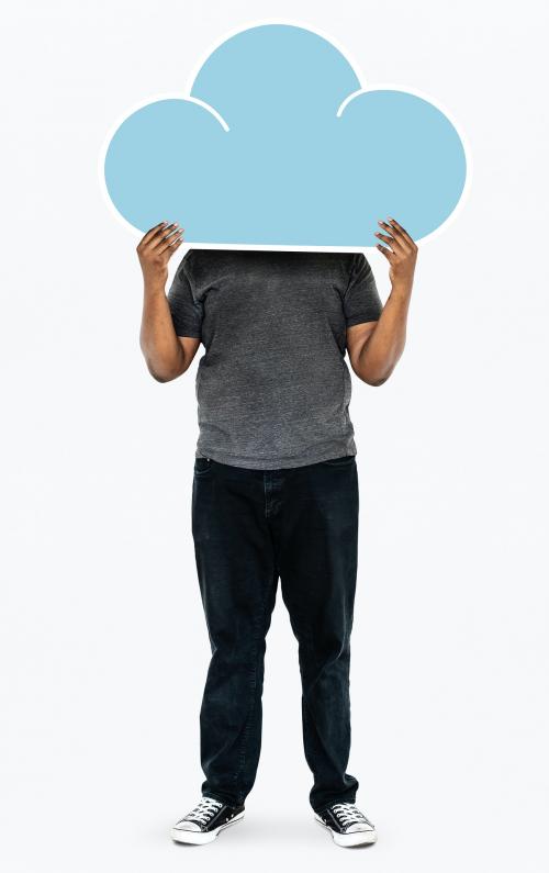 Man holding a blue cloud symbol - 477460