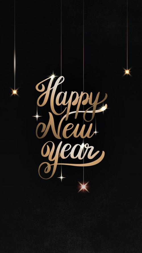 Happy New Year black greeting card template vector - 1234433