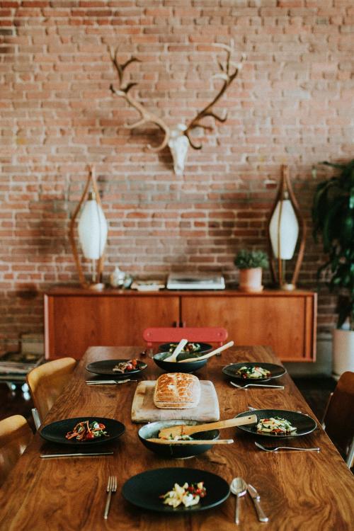 Family style vegan brunch with homemade bread and pasta salad - 2205508