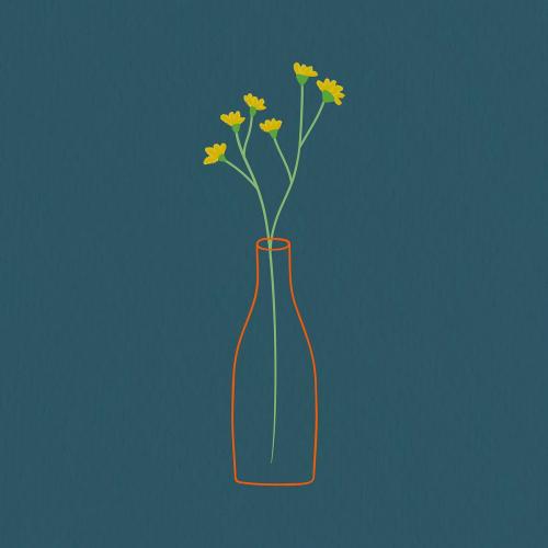 Yellow doodle flowers in a glass vase on blue background vector - 2028175