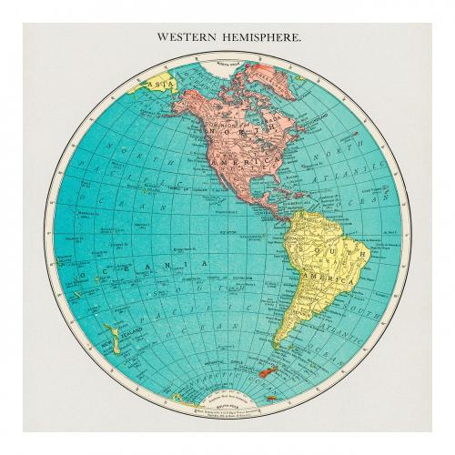 Western hemisphere atlas vintage illustration wall art print and poster design remix from original artwork. - 2267318