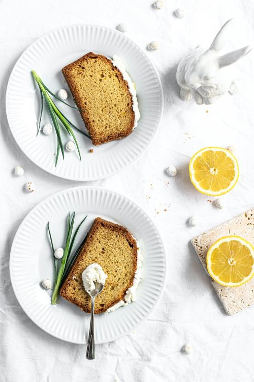 Slice of fresh baked homemade lemon cake - 2269695