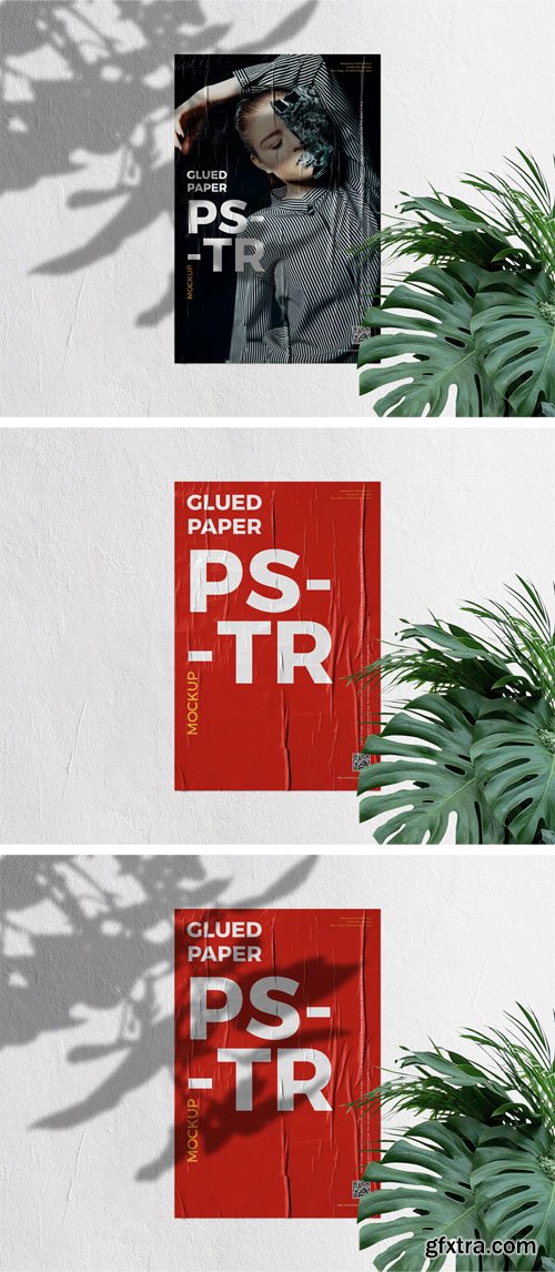 Glued Paper on Concrete Wall Poster PSD Mockup