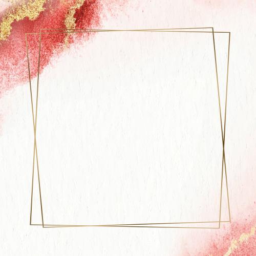 Gold frame with glitter on red watercolor vector - 1229003